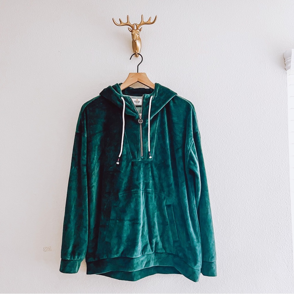 Marine Layer Men's Turquoise 1/2 Zip Hooded Sweatshirt Size Medium